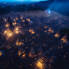 Borobudur Temple At Night. Generative AI