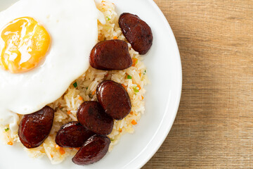 fried rice with fried egg and Chinese sausage