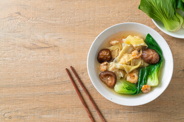 pork dumpling soup with shrimps and vegetable