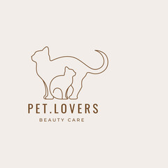 animal cat line friendship pet clinic kitten care logo design vector graphic illustration