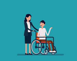Disabled people having a good time with friend. Vector illustration, Handicapped concept