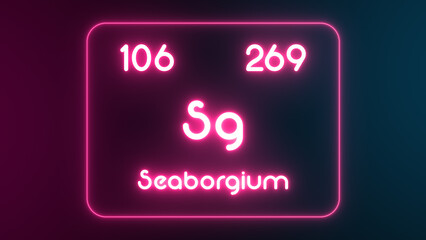 Modern periodic table Seaborgium element neon text Illustration