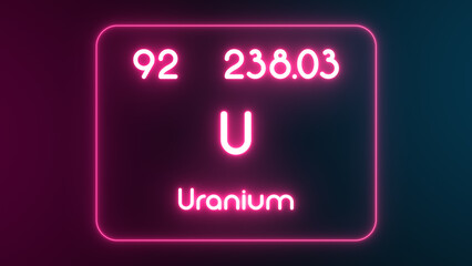 Modern periodic table Uranium element neon text Illustration