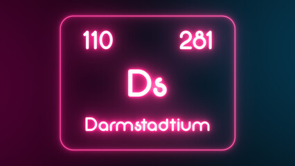 Modern periodic table Darmstadtium element neon text Illustration