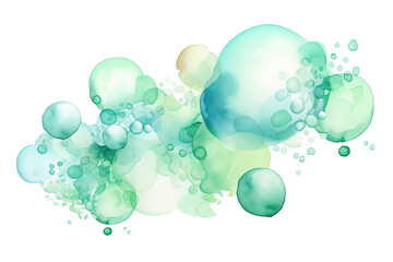 a cluster of sky blue and mint green abstract watercolor floating bubbles, isolated on a transparent background, generative ai