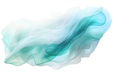 Deurstickers Fractale golven an ethereal blend of sky blue and mint green abstract blooming shape, isolated on a transparent background, generative ai