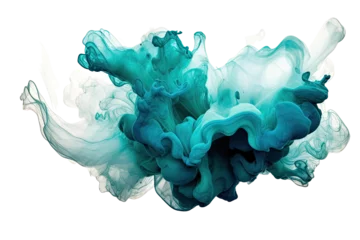 Zelfklevend Fotobehang an ethereal blend of teal and turquoise abstract blooming shape, isolated on a transparent background, generative ai © Perfect PNG
