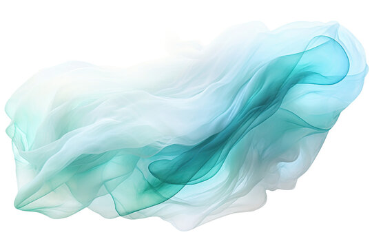 Fototapeta an ethereal blend of sky blue and mint green abstract blooming shape, isolated on a transparent background, generative ai