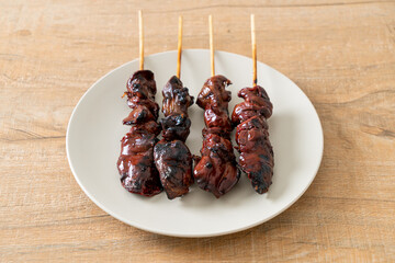 grilled chicken liver skewer yakitori serve in izakaya style