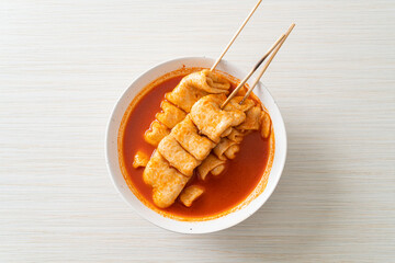 Odeng - Korean fish cake skewer in Korean spicy soup