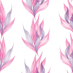 Autumn pink purple violet transparent skeleton leaves composition on white background watercolor digital art seamless pattern texture - 611841386