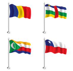 Comoros, Central African Republic, Chilean and Chad Flag Set.