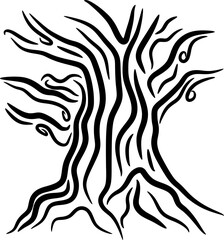 silhouette of an artistic and mystic wild small tree isolated on white