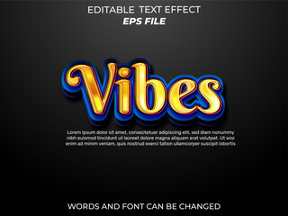 vibes text effect, font editable, typography, 3d text. vector template