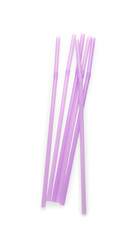 Purple plastic straws on white background