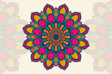 Bright colors mandala design or Ethnic mandala with colorful tribal ornament. Creative luxury decorative round mandala background template with the coloring book.