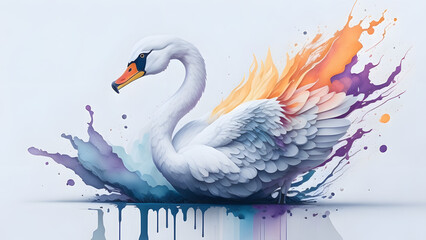 Watercolor splash Swan, Generative AI