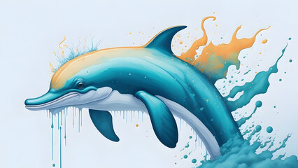 Watercolor splash dolphin, Generative AI