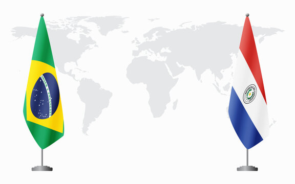 Brazil and Paraguay flags for official meeting, vector
