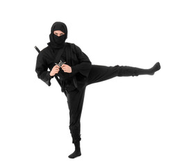 Male ninja on white background