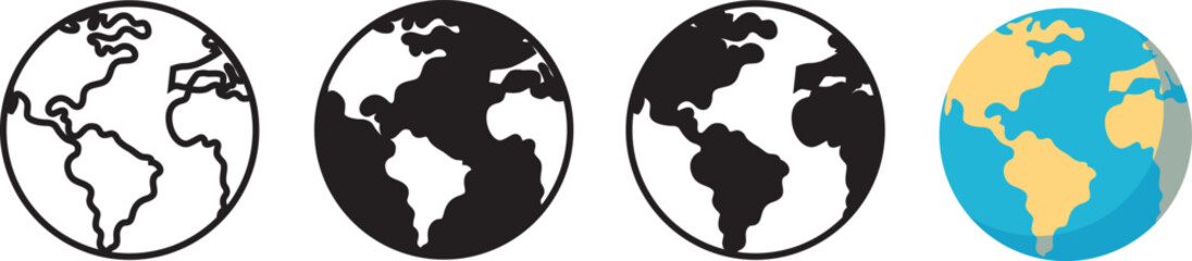 Globe icons set. Planet earth symbol collection. World planet earth icon line and flat style