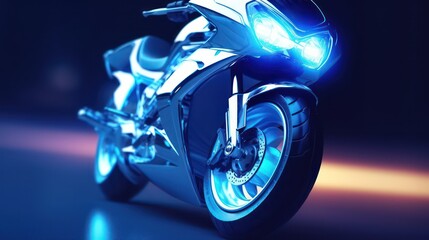 Plakat Generating AI illustration of a futuristic motorbike with the abstract digital technology background.
