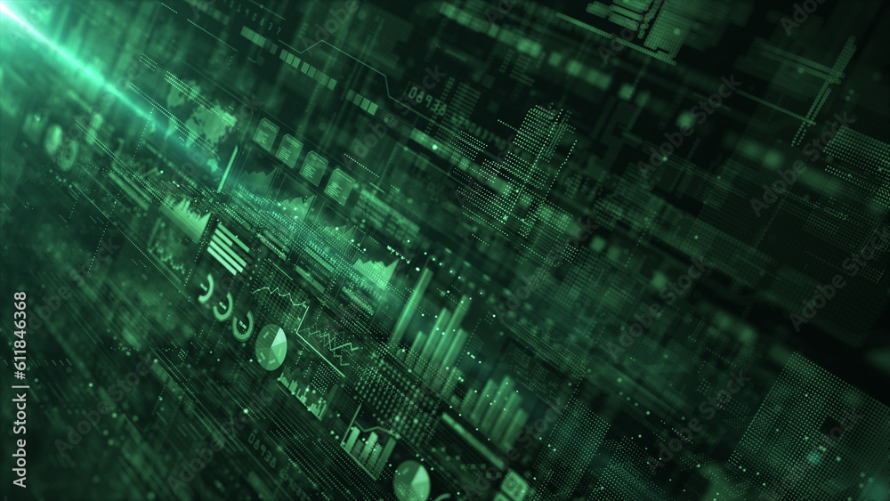 Poster Technology Digital Cyberspace with Particles and Digital Data Network Connections, Data Infographics and data visualization, Technology Digital Data Abstract Background, 3d rendering