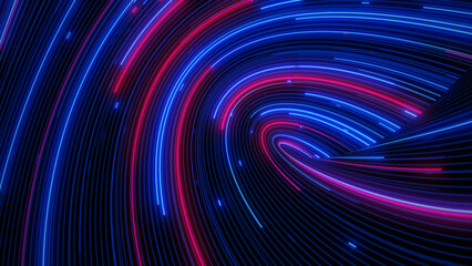 Multicolor lines of neon light twist the abstract background 3d rendering