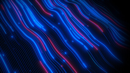 Multicolor lines of neon light wave abstract background 3d rendering