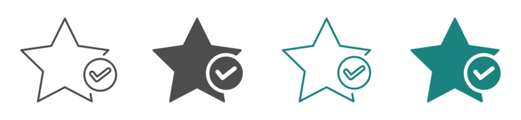 Star favorite sign web flat icons with tick signs set