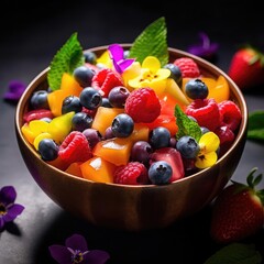 Fruit Salad: Add a pop of color to your fruit salad by placing edible flowers