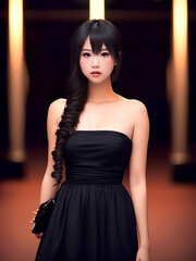 beautiful teenage asian woman at night, generative art by A.I.