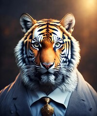 strong tiger wearing suit outfit, generative art by A.I.