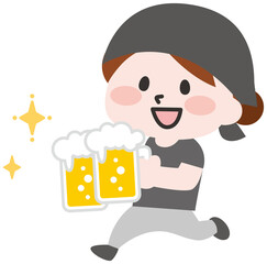 ビールを運ぶ女性店員