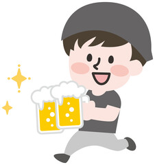 ビールを運ぶ男性店員