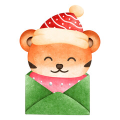An envelope with a tiger's face on the inside for Christmas.