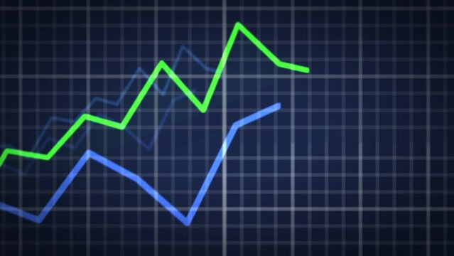 Financial chart with interweaving arrows going up and down on a dark background
