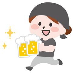 ビールを運ぶ女性店員