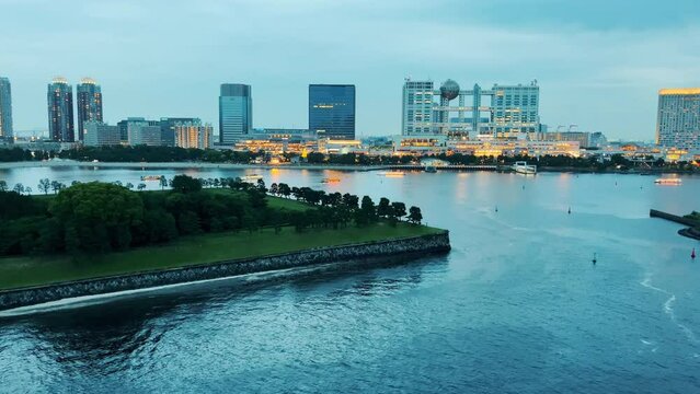 台場公園とお台場周辺の夜景　5倍速