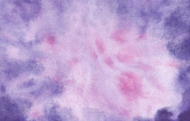 Watercolor, abstract background, cosmos with a gradient in purple, pink and indigo shades. Drawn by hand. For design and decoration. Nebula fantasy.
