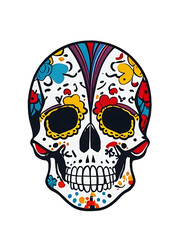 colorful artful skull isolated on transparent background png