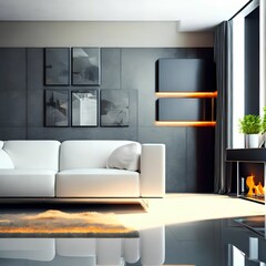 interior design of modern living room, generative art by A.I.