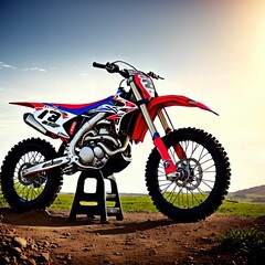 Fototapeta premium rally race dirt bike at dirt road, generative art by A.I.