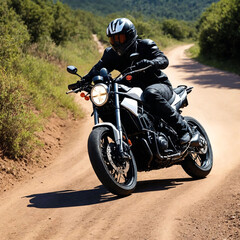 Obraz premium futuristic sci fi of bike on dirt road, Generative AI
