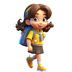 3d Character cute girl a cute school girl back to school, transparent background, generative ai