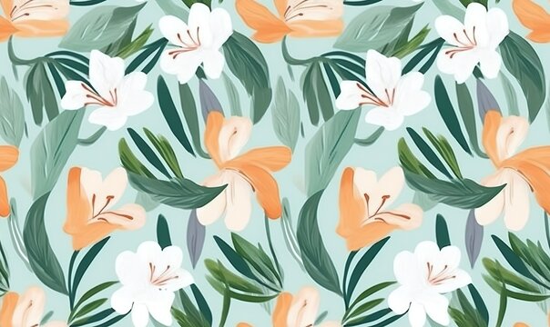 watercolor style white lily seamless pattern