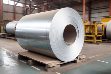 Roll of galvanized steel sheet at metalworking factory