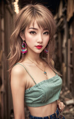 beautiful cutie asian woman posing at street, generative AI