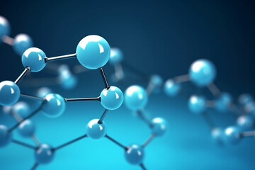 Scientific molecular structures on blue background,