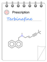 Medical prescription pad. Simplified formula icon of terbinafine.